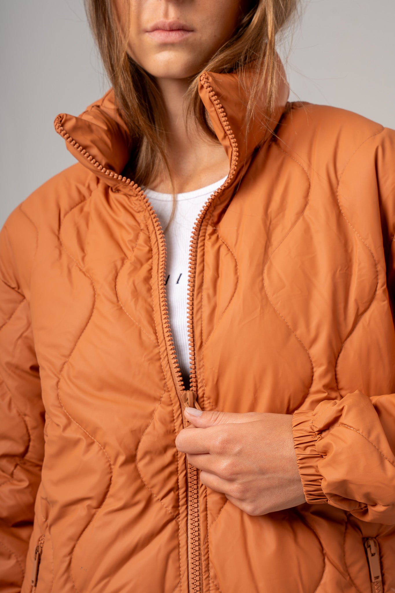 Orange High Neck Puffer Jacket